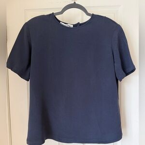 Barrie Pace 100% Silk Navy Blouse Women’s Size 18 Short Sleeve Minimal Classic